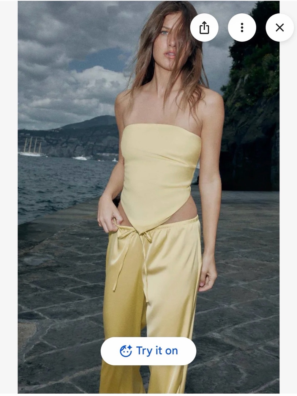 Zara Pale Yellow Strapless Satin top and bottom